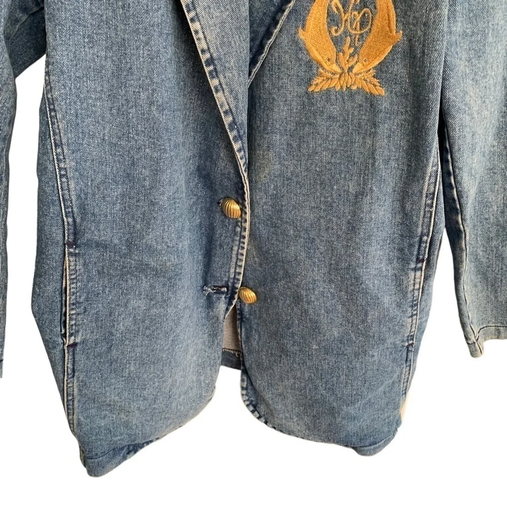 Vintage Women’s Denim Blue Jean Jacket Dolphins Logo Opal Hot Topic Size Medium - Picture 2 of 7